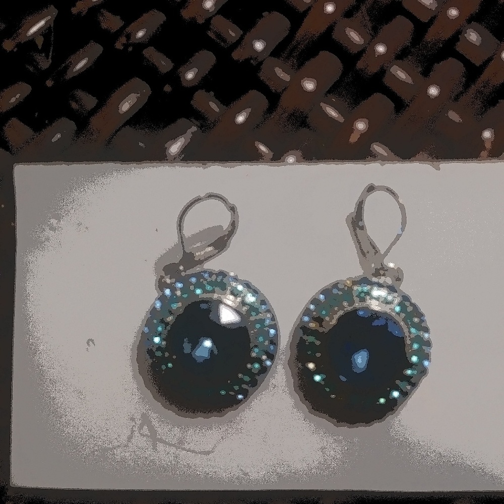 Stunning blue/teal 1" round pierced earrings